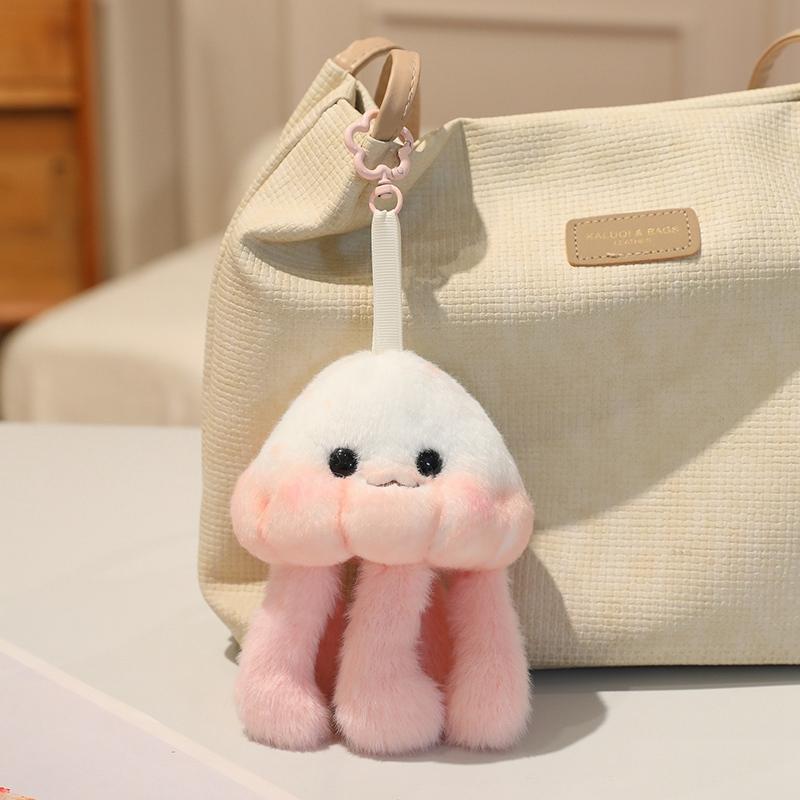 Porte-clés Peluche Méduse Animale Marine - Breloque Sac à Main Et Porte-clés de Voiture Peluche Remplie Méduse Décorations Amusantes Cadeaux beige