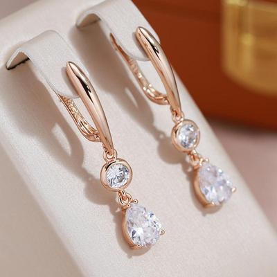 Pendientes colgantes de circonita geométrica doble color dorado, joyería de moda, accesorios para mujer