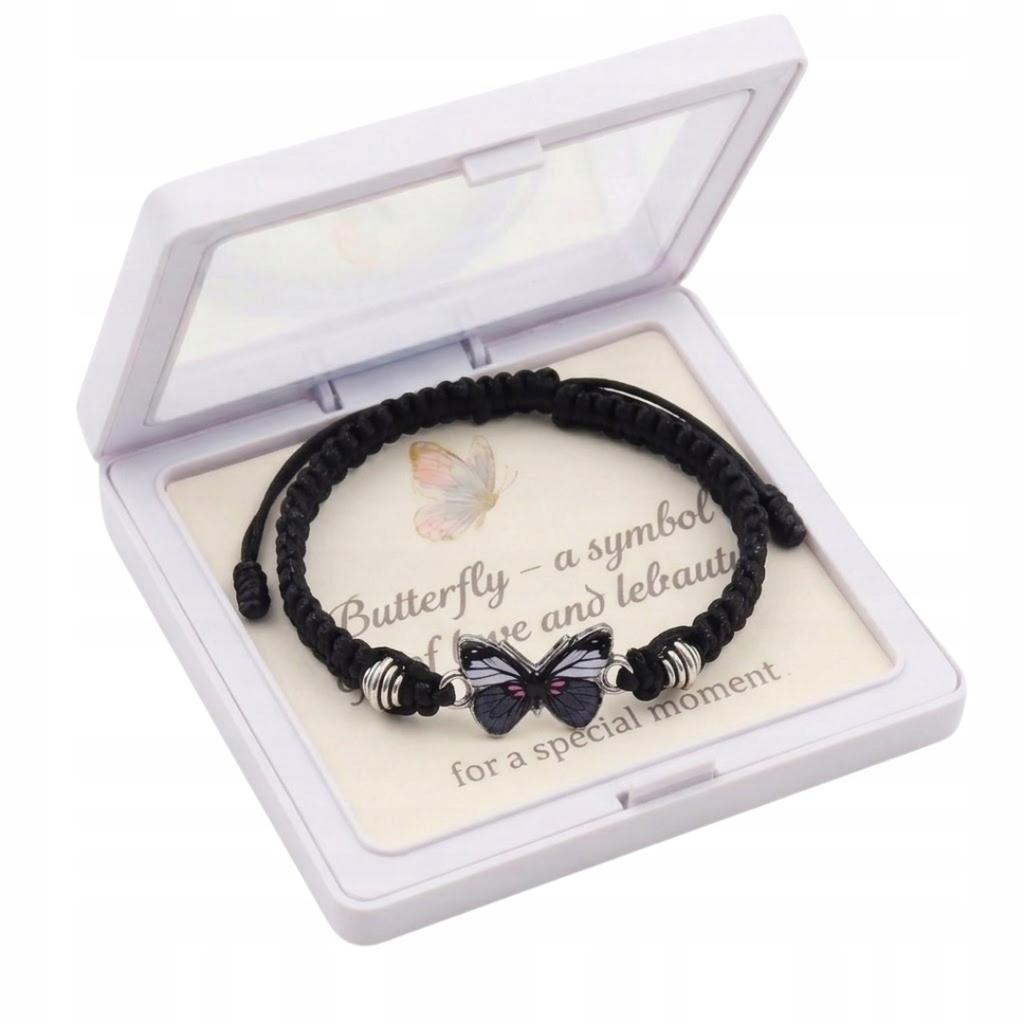 Black Adjustable Butterfly String Bracelet with Card in a Box
