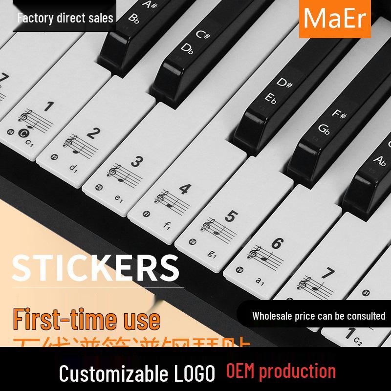 Hand-Rolled Piano Keyboard Stickers: Number & Staff Notation for Keys, Notes, and Phonetic Symbols GQ0221