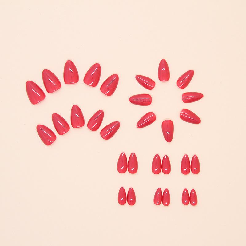 24 Stück einfarbige rosarote künstliche Nägel mit abnehmbarem Nagelstück, europäisches und amerikanisches Nagelstück, kurzes mandelförmiges Nagelpflaster
