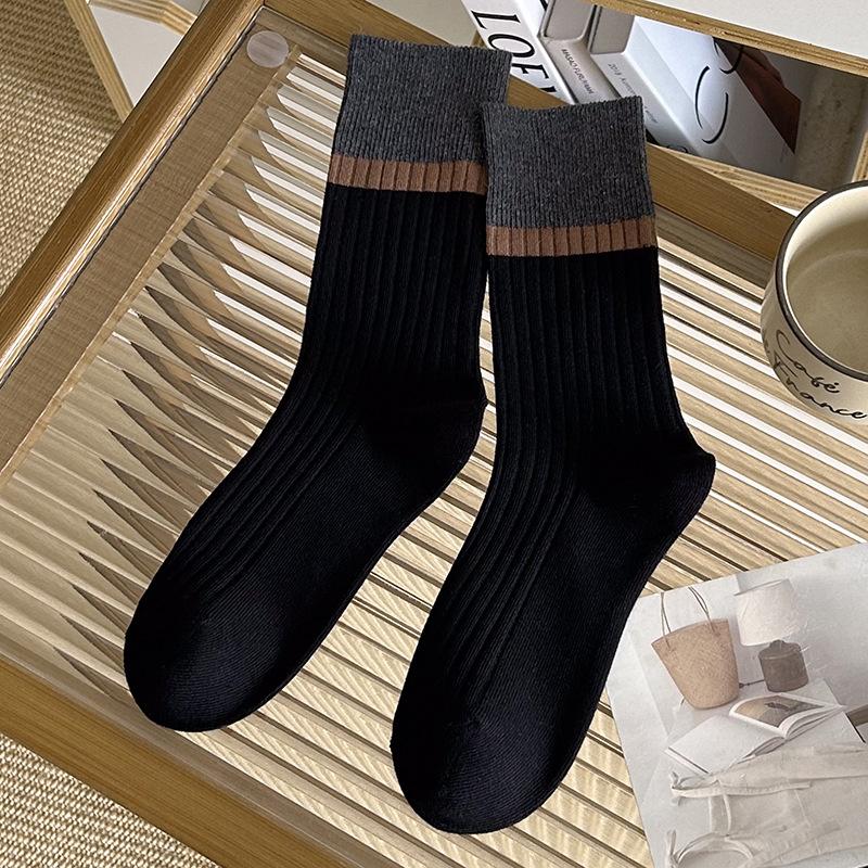 

Contrasting Color Socks Pure Cotton Medium Tube Socks Season Internet Celebrity Outer Wear Color Matching Stripes Double Needle Boneless Stacking One size fits all
