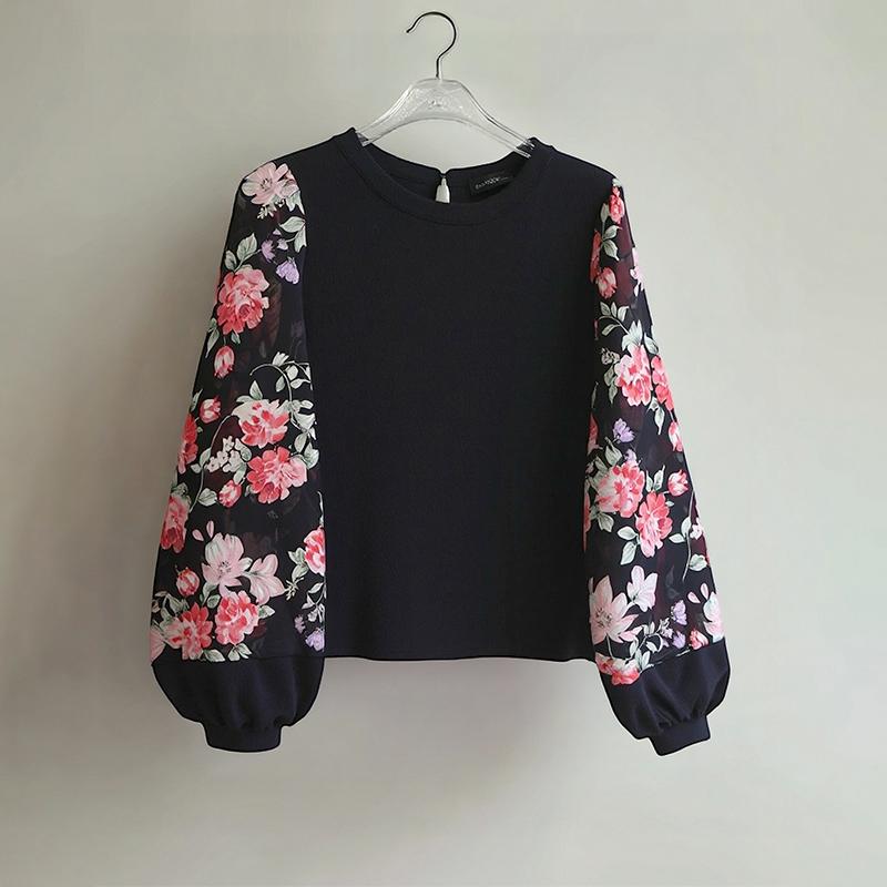 ZANZEA Women Casual Floral Print Splice Long Sleeve Round Neck Loose Blouse