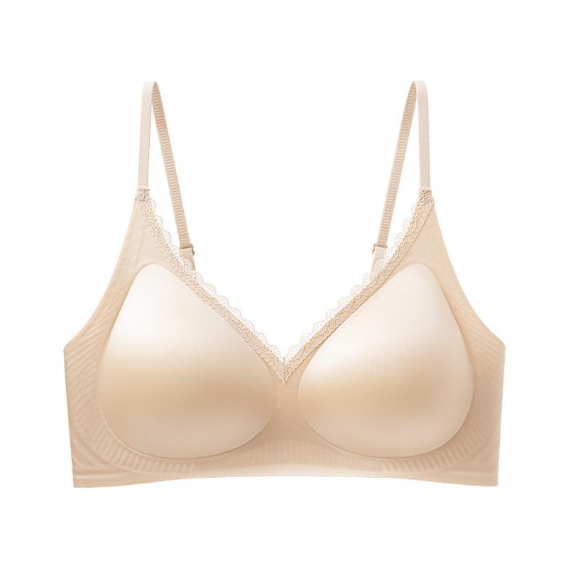 

French seamless soft support satin anti-sagging small chest shows large light and thin soft nude comfortable thin Xl(recommended 60-65kg )