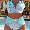 Europe and The United States New Gradual Change Leopard Print Print Female Sexy Beach Bikini Tether Split Swimsuit