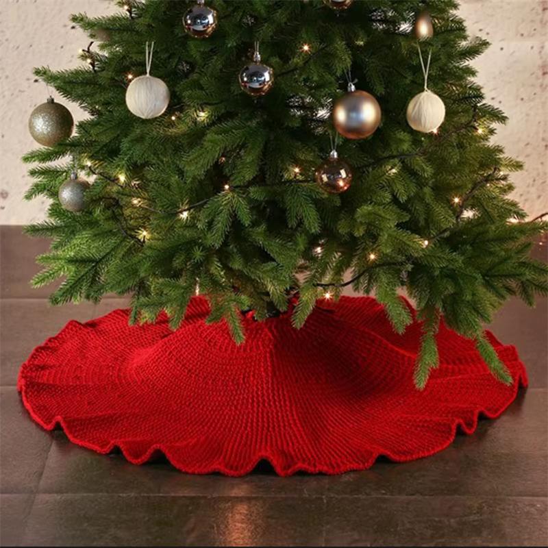 Christmas Tree Skirt Knitted Circular Christmas Tree Skirt Decoration 92cm BowTree Skirt Christmas Day Decoration Supplies
