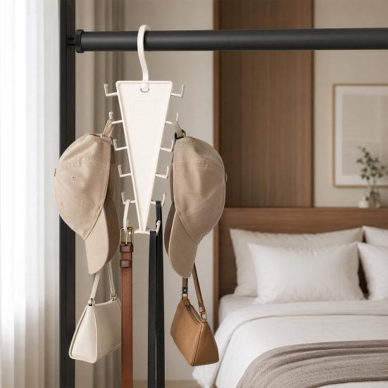 Double-Sided Clothes Hanger, with 12 Hooks Open Hook Design, V-Shape Vertical Easy Access Organizer, for Shirts Hats Belts Scarves