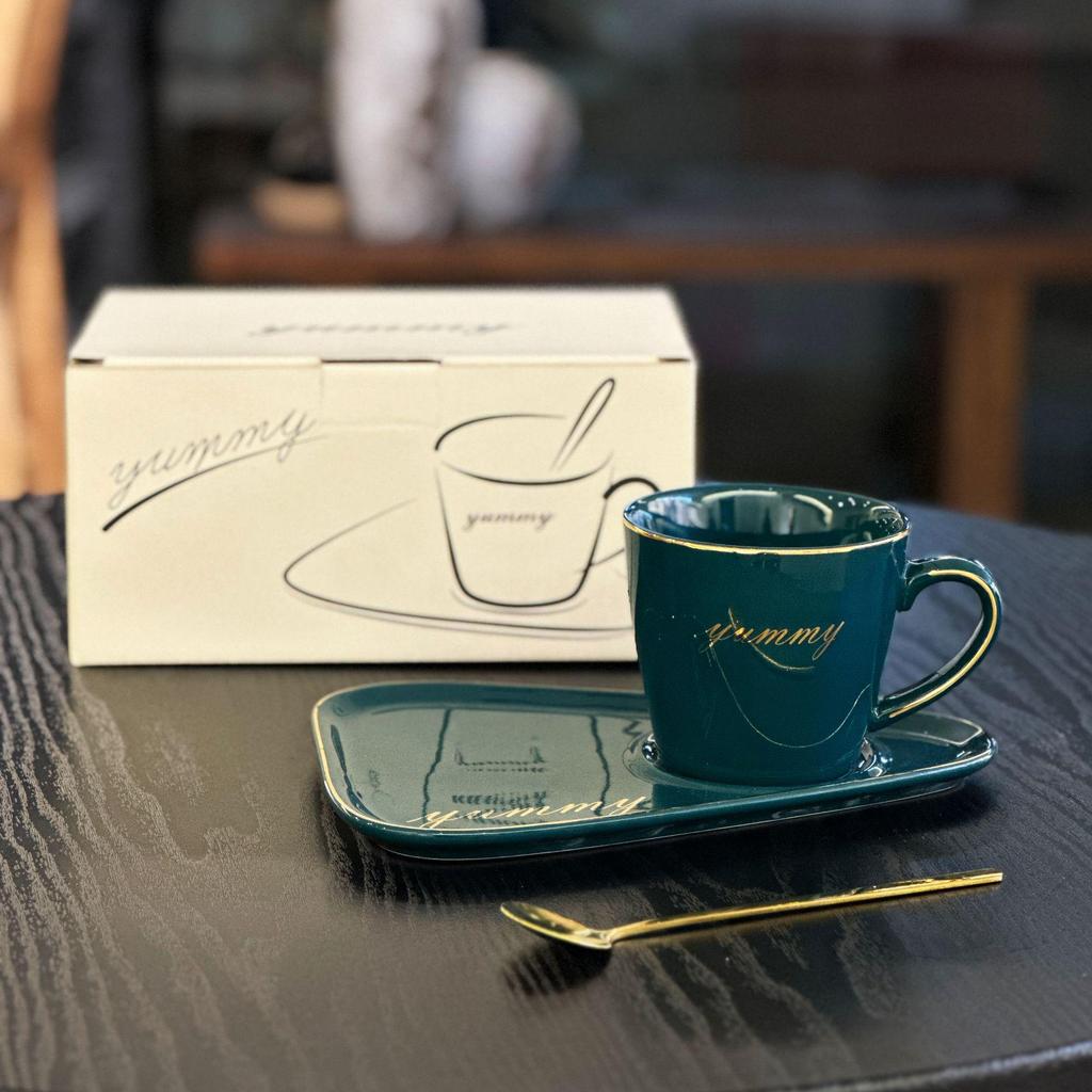 Luxury Triangle Coffee Cup & Saucer Set with Spoon - Ideal Gift with Custom Logo