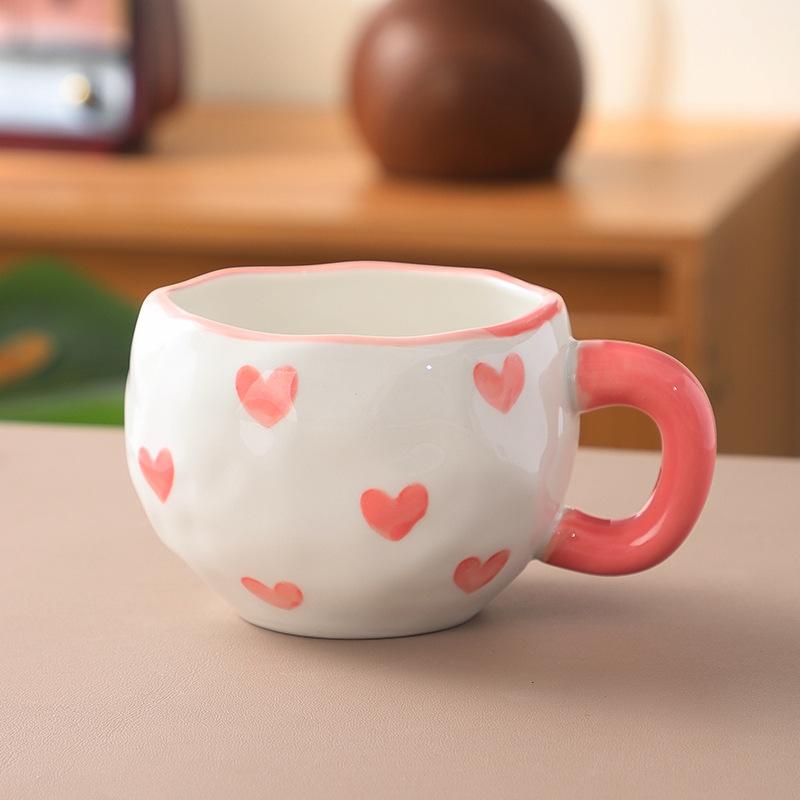 Koreanischer Ins-Wind handgepresste Liebe Keramik-Kaffeetasse, Nachmittagstee handbemalte Blumentasse hochwertiger Wasserbecher