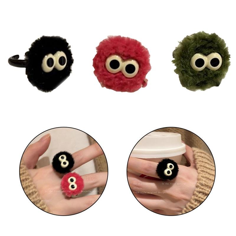 Cute Fluffy Ball Ring For Women Unique Cartoon Design Handmade Geometric Shape Fashionable And Personalized Finger Ring