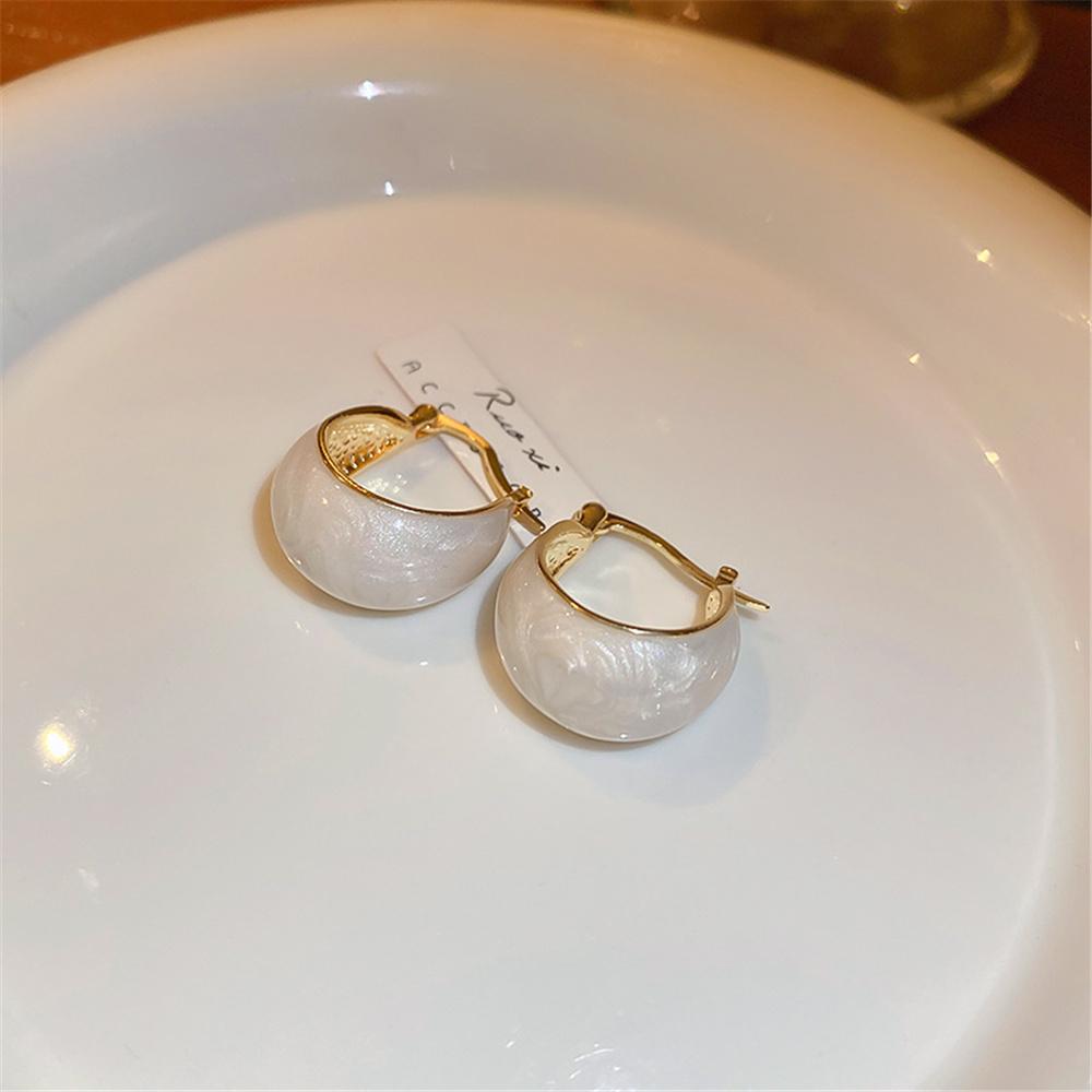 Luxury Female White Enamel Hoop Earrings Vintage Fashion Gold Color Wedding  For Women