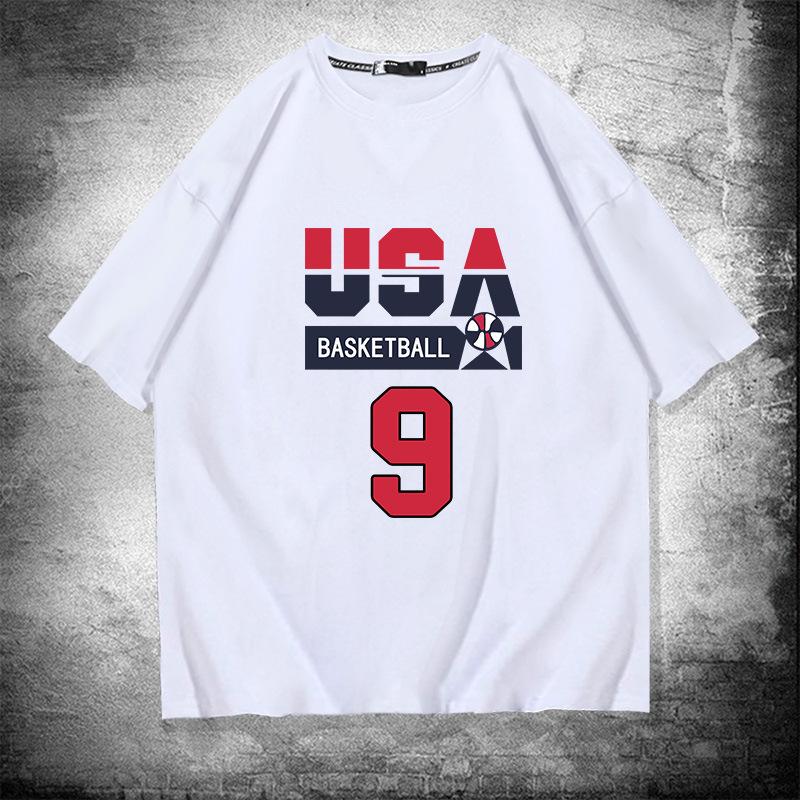 US National Team Basketball No. 9 Cotton Short-sleeved T-shirt Men's and Women's Summer Tide Brand Loose Shoulder Half-sleeved Top