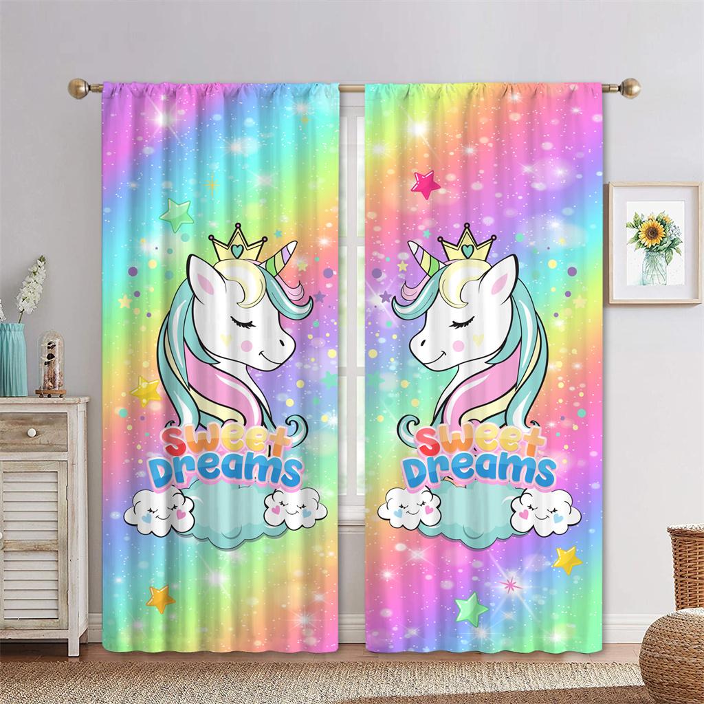 Unicorno Carino Stampa Digitale 3D Spazio Camera da Letto Spazio Living Finestra Tende Finestra 2 Pannelli Materiale di Alta Qualità