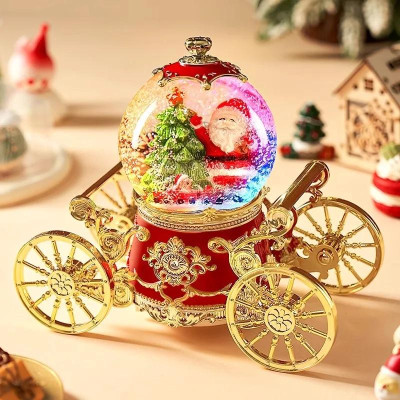 Langlebiges Weihnachtsgeschenk Kutsche Kristallkugel Spieluhr Schmuckstück Spieluhr Schnee Weihnachtsmann Schenkt Kindern Kleine Geschenke