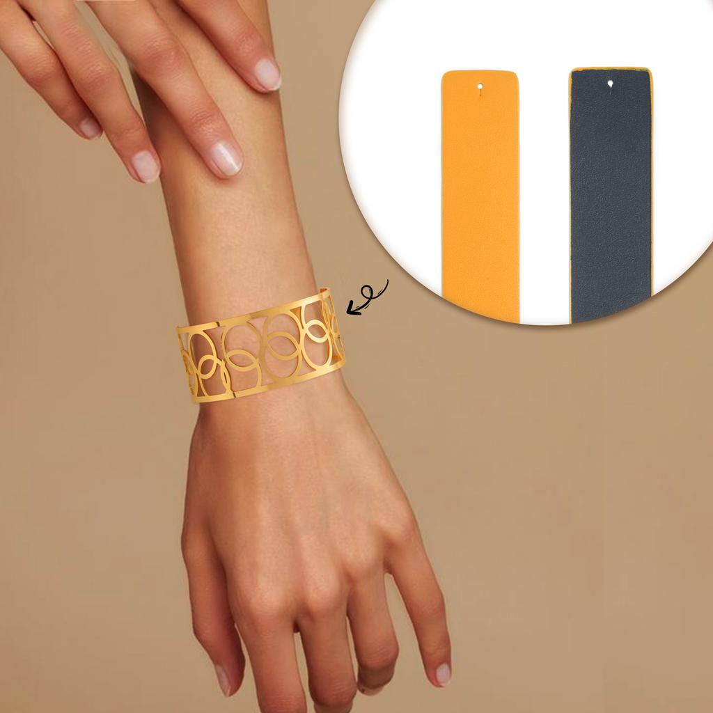 Cerchio Georgett Decorazione Geometrica Pelle Sostituibile Double Face Gioielli da Donna per Uso Quotidiano Bracciale Aperto Regalo
