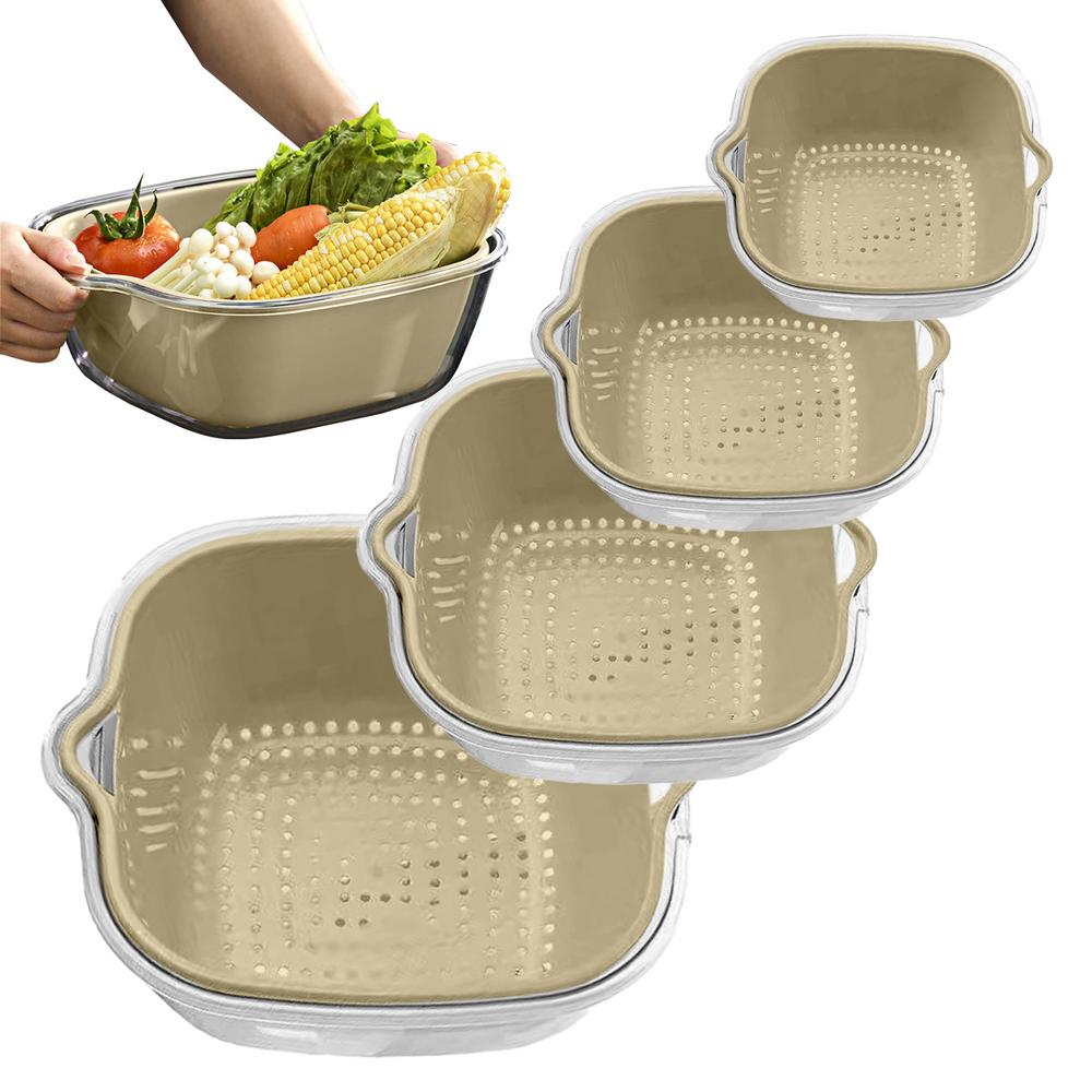 

Colander Set 8X Veggie Wash Salad Spinner Fruit Cleaner Food Strainers And Colanders Pasta Rice Strainer 2-Tier Kitchen Gadget красный