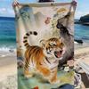 Cartoon-Tiger-, Blumen- und Felsmuster Polyester-Mikrofaser-Strandtuch ist sehr saugfähig, geeignet für Schwimmen und Strandausflüge