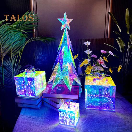 Christmas Gift Box with Copper Wire Lamp Flower Ribbon Decor Transparent Battery-operated or USB Charging Glitter Effect Night Light Home Party Decor