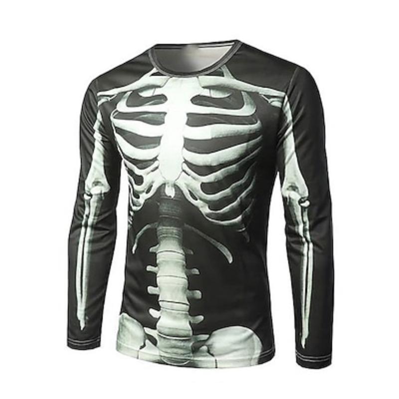 Men's T Shirt Tee Halloween Shirt Graphic Skeleton Crew Neck Clothing Apparel 3D Print Street Daily Holiday Vacation Going Out Long Sleeve