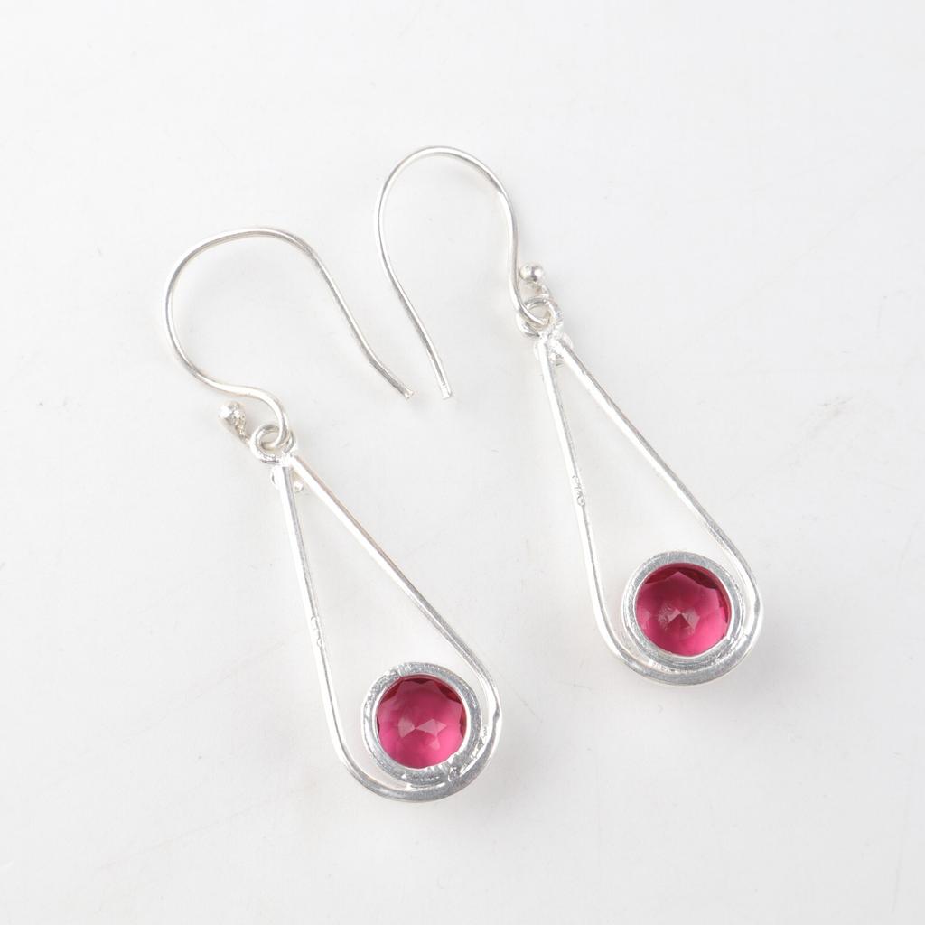 Pink Tourmaline Gemstone 925 Sterling Silver Jewelry Handcrafted Earrings 1.76" EE-126-21