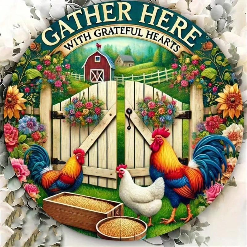 Rooster Metal Tin Sign Farmhouse Wall Art Rustic Decor