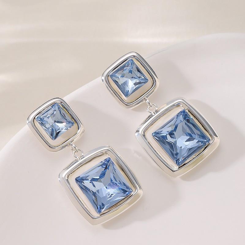 Geometric Glass Crystal Stud Earrings Women Minimalist Chic Statement Jewelry Silver-Plated Copper Post 2025 Fashion