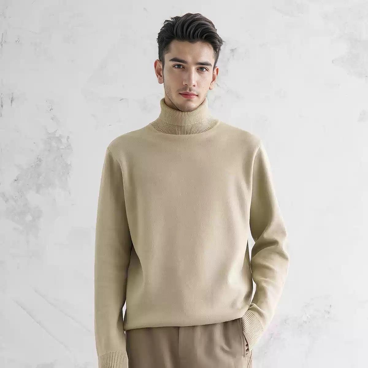 Men s High Neck Plain Knit Sweater - Autumn/Winter Pullover Base Layer with Lapel L