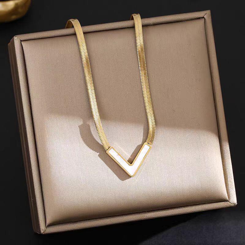 Trendy V-Shaped Necklace: Luxurious, Versatile Titanium Steel Snake Chain for Men & Women, Fade-Resistant, Minimalist Design