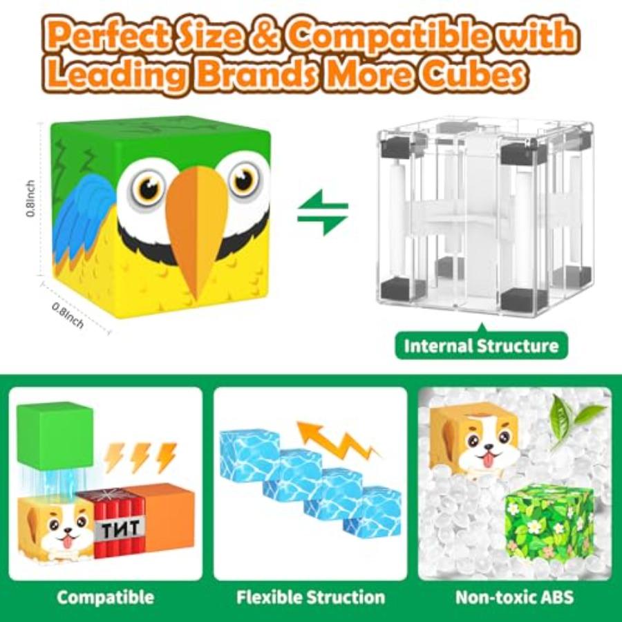 100 Pcs Magnetic Building Blocks, Mine World Forest Animals Set, Magnet Cube Construction Toys For Age 3-8, Stem Sensory Gift F