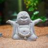 Green Sandstone Fat Smiling Buddha Ornament Chinese Style Buddha Sculpture Mini Bald Monk  Desktop