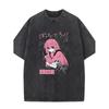 Black Oversized T-Shirt with a Water-Washed End Featuring Anime And BOCCHI Designs; a Soft And Comfy Graphic Tee Suitable for Both Men And Women,