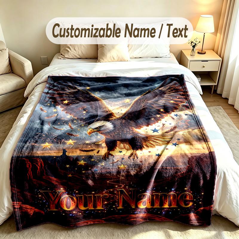 American Patriotic Theme Custom Blanket Personalized Name & Text Customized Soft Warm Throw Blanket Home Decor