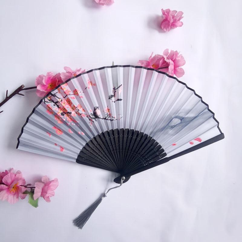 Vintage Bamboo Silk Women's Folding Fan - Portable Dance Gift