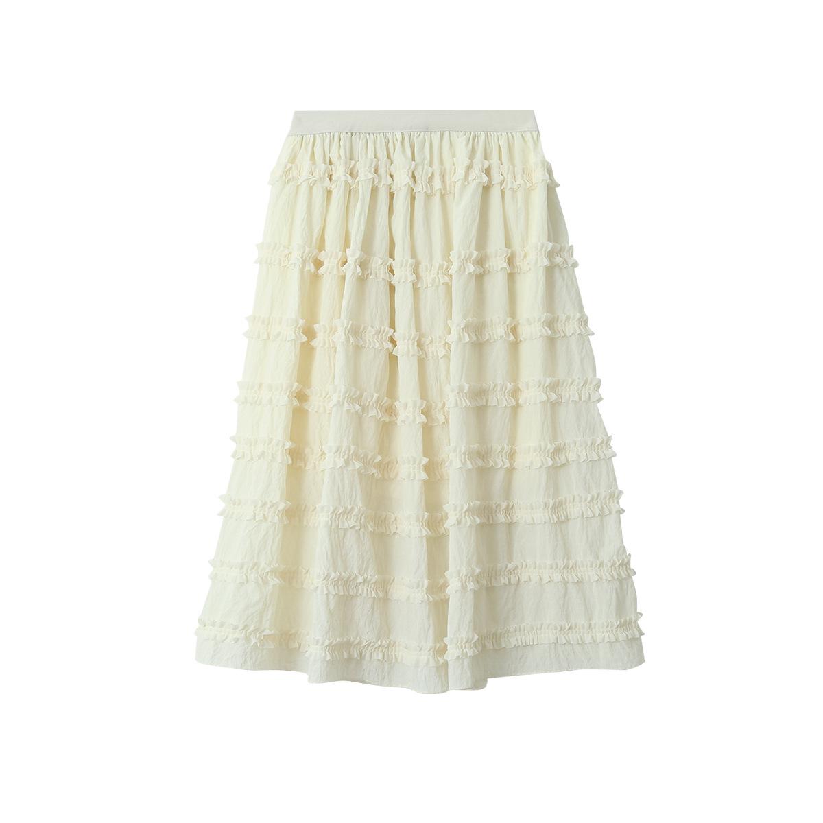 

Milk Apricot Romantic Lace Patchwork High Waist Slimming Skirt One Size