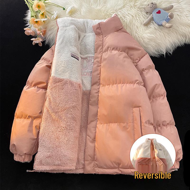 Men's Winter Double-Sided Cotton Jacket with Lambswool Lining - Unisex Warm Coat