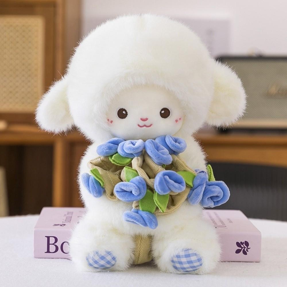 Anime Magnetic Hugging Lamb Small Rose Bouquet Doll Cute Plush Sheep Doll  Birthday Gift