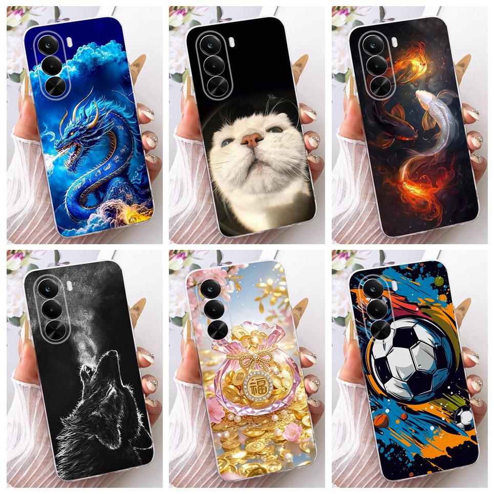 For Realme P4X 5G Phone Case On Realme RMX5108 Casing Cool Dragon Lion Tiger Cartoon Painting Back Cover Clear Soft Silicone