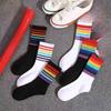 Instime Unisex Stripes Mid Men Socks Harajuku Colorful Funny Socks Men 1 Pair Kawaii Rainbow Color