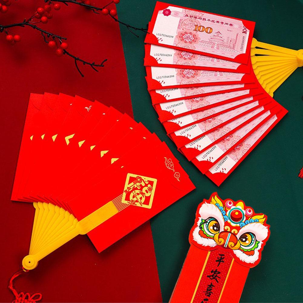 Red Envelope Fan Foldable Design Double Function Gift New Traditional Portable Holder Chinese Celebration Blessing Money Ye K3P9