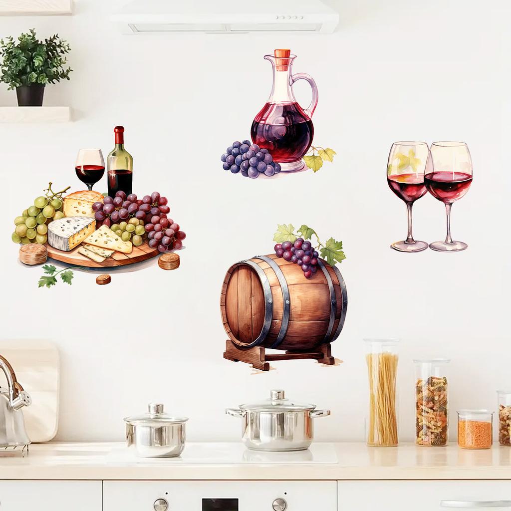 Red Wine Glass Grape Self-adhesive Kitchen Restaurant Balcony Wall Decoration Sticker