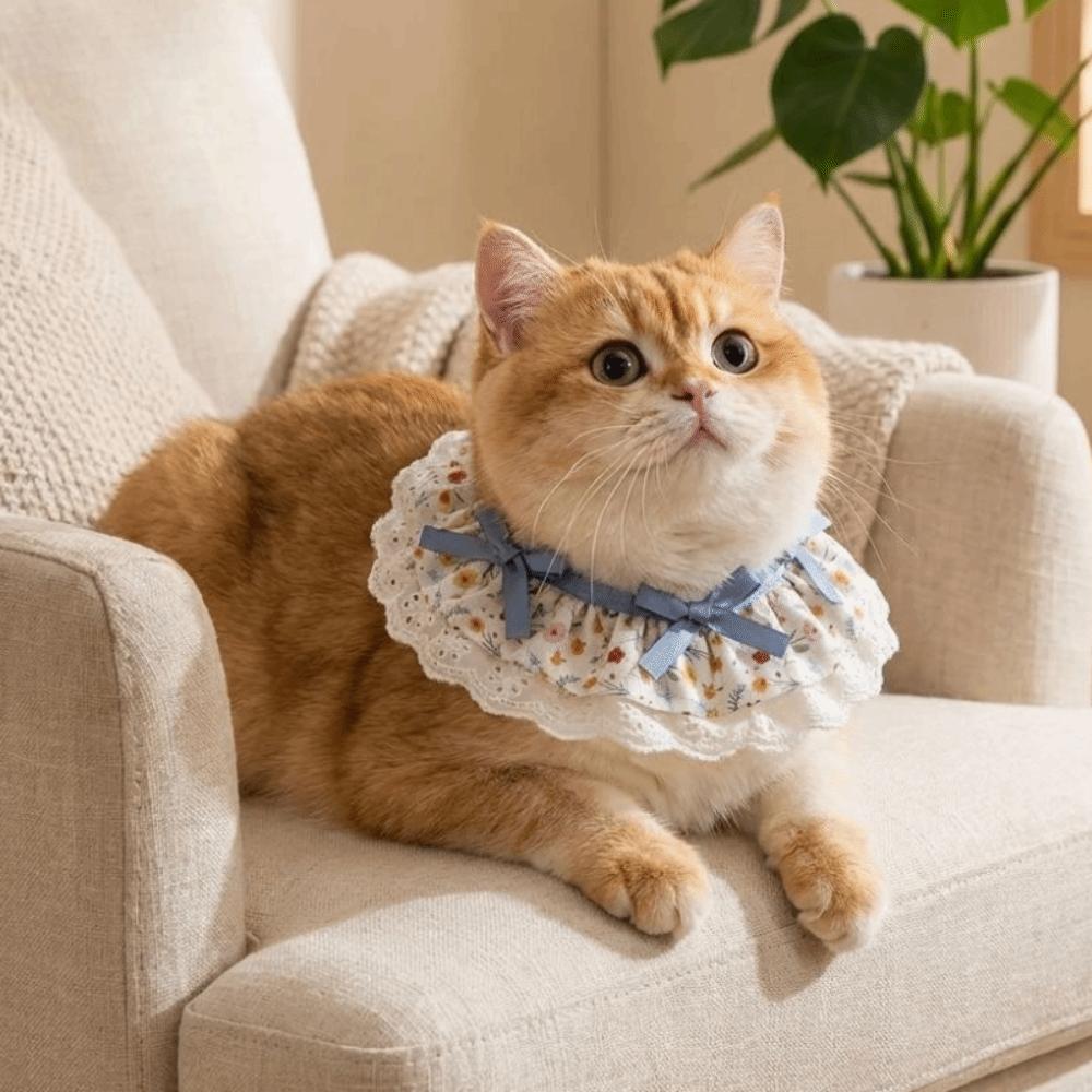 Cartoon Knitted Collar Lace Floral Bows Pet Bib Pet  Accessories Cat Clothes  Daily Use