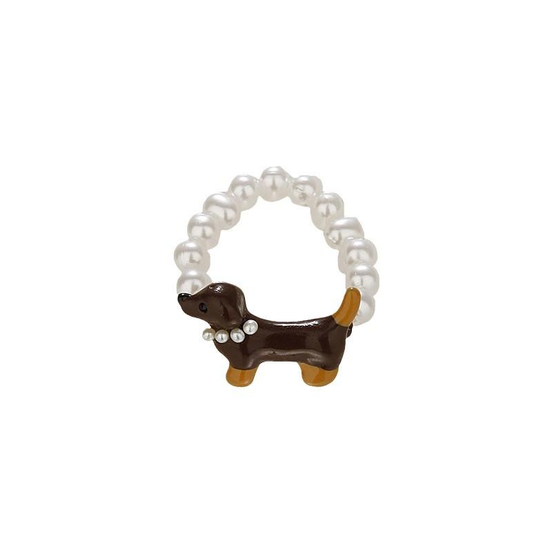 Korean Dachshund Pearl Ring: Cute, Niche Design, Versatile Childlike Finger Accessory