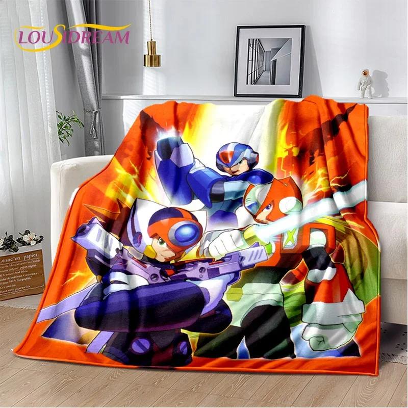 Retro Cartoon Rockman Mega Man Game Soft Flannel Blanket for Beds Bedroom Sofa Picnic,Throw Blanket for Outdoor Leisure Nap Gift