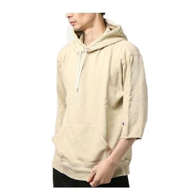 Kapuzenpullover Hoodie Sweatshirt Gebürstetes Futter Halbe Ärmel Cut Off Schriftzug Stickerei Kapuzenpullover Beige L [Champion] C3-N117 Herren