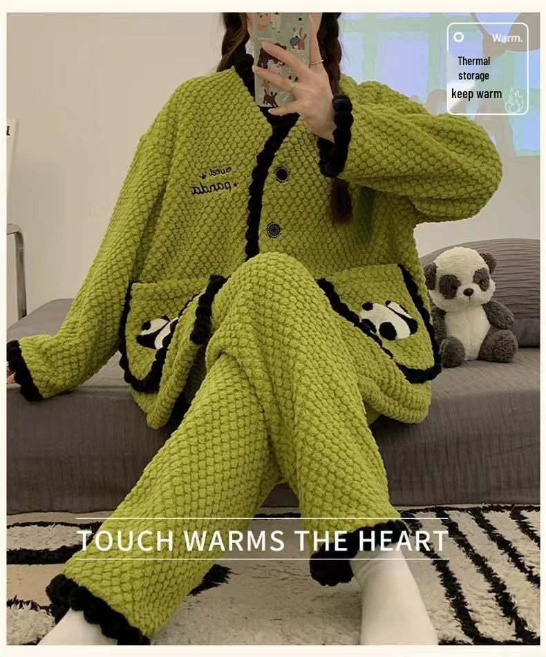 Women's Cute Panda Fleece-Lined Robe - Thick, Cozy Autumn/Winter Pajamas