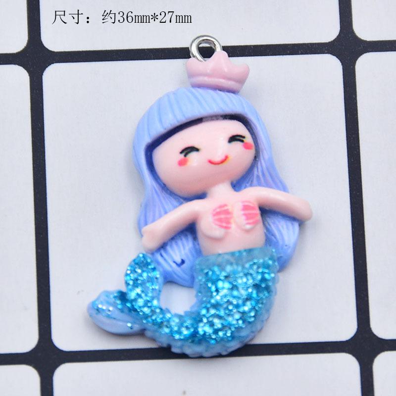 Colorful Resin Glitter Mermaid Girl Cartoon Doll Keychain Pendant DIY Jewelry Accessories