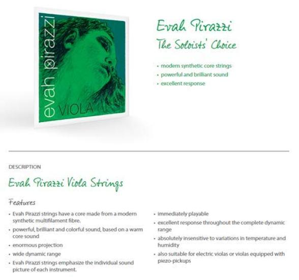EVAH PIRAZZI Viola String D No. 4292 (Synthetic CoreSilver Wrap)