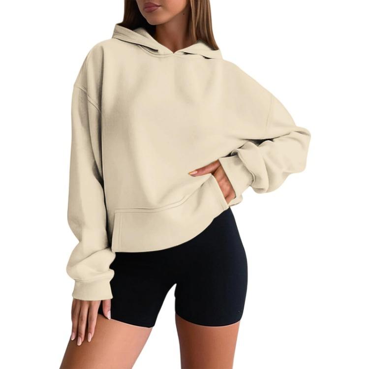 Fashion Hooded Sweatshirt for Women Oversized Drop Shoulder Long Sleeve Solid Color Sweatshirt