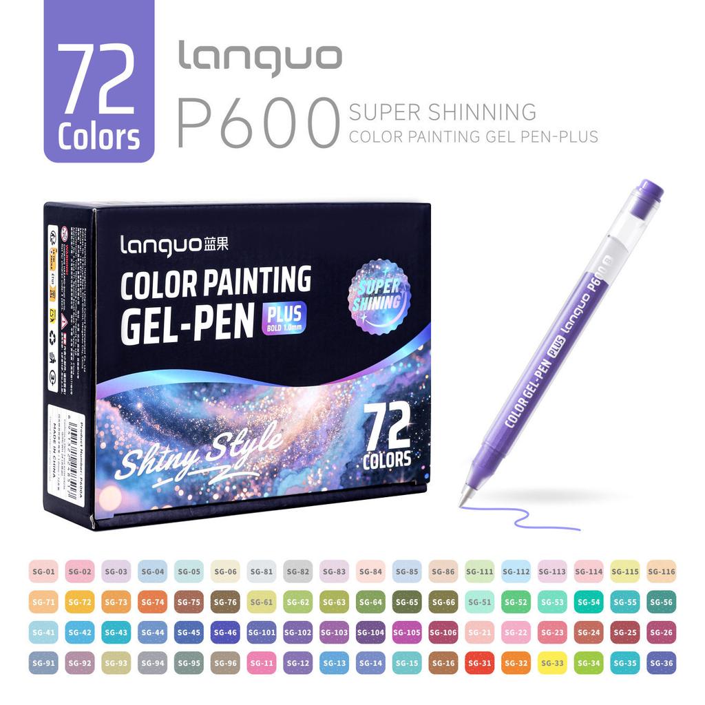 LANGUO 72/24/16 Colors Glitter Effects Gel Pen 1.0mm Large Capacity Students Writing Pen Painting Drawing Coloring Art Markers