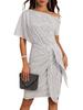 Cross-Border Glitter One-Shoulder Ruffled Party Dress for Women
